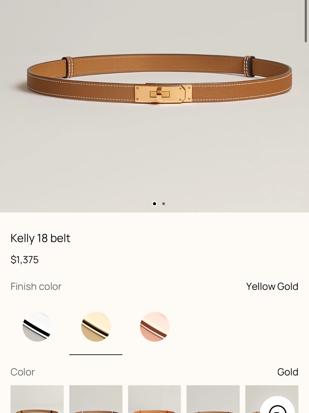 Hermes Kelly 18 Tan Leather Belt with Gold Hardware